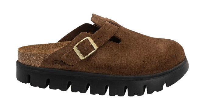Scarpe donna sabot Birkenstock Boston Pap Chunky in suede dark tea/black D26BI01 1028402