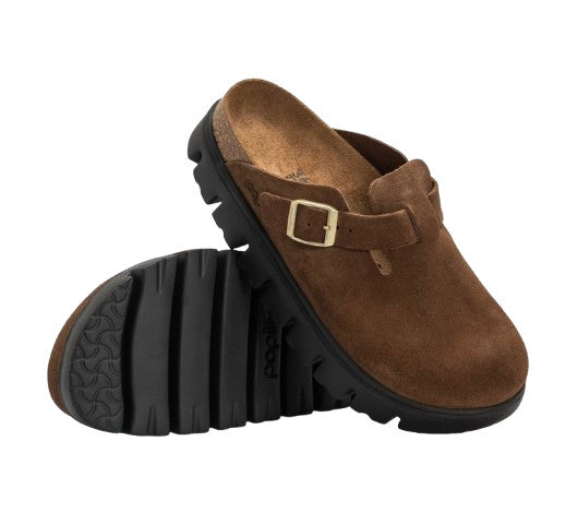 Scarpe donna sabot Birkenstock Boston Pap Chunky in suede dark tea/black D26BI01 1028402
