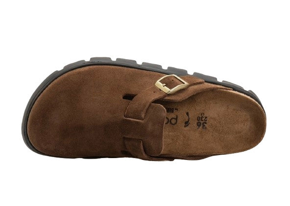 Scarpe donna sabot Birkenstock Boston Pap Chunky in suede dark tea/black D26BI01 1028402