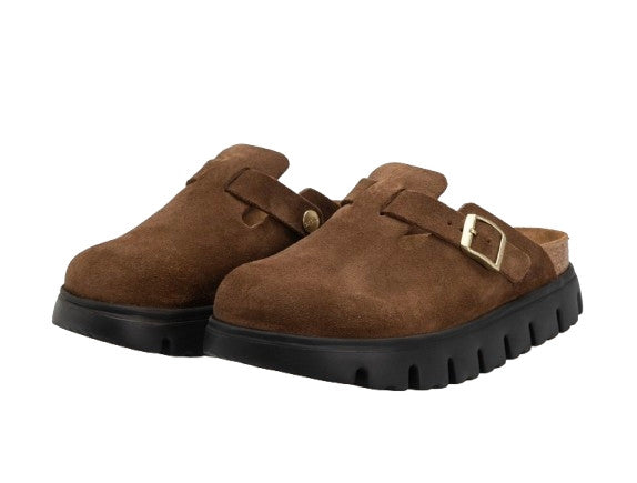 Scarpe donna sabot Birkenstock Boston Pap Chunky in suede dark tea/black D26BI01 1028402