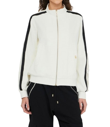 Felpa aperta donna Liu Jo in cotone bianco latte/nero E26LJ24 TF5006 J4523 03N76