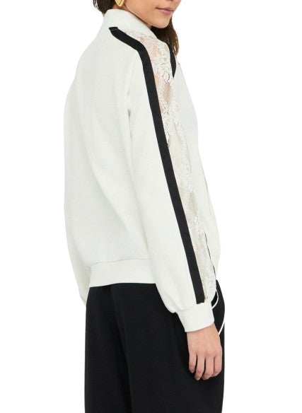 Felpa aperta donna Liu Jo in cotone bianco latte/nero E26LJ24 TF5006 J4523 03N76