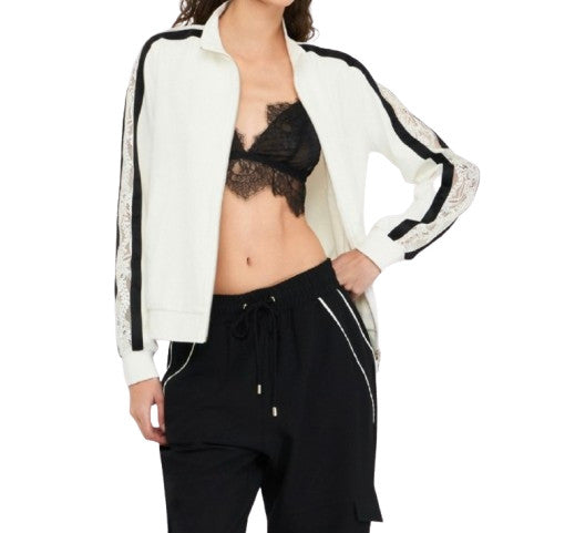 Felpa aperta donna Liu Jo in cotone bianco latte/nero E26LJ24 TF5006 J4523 03N76