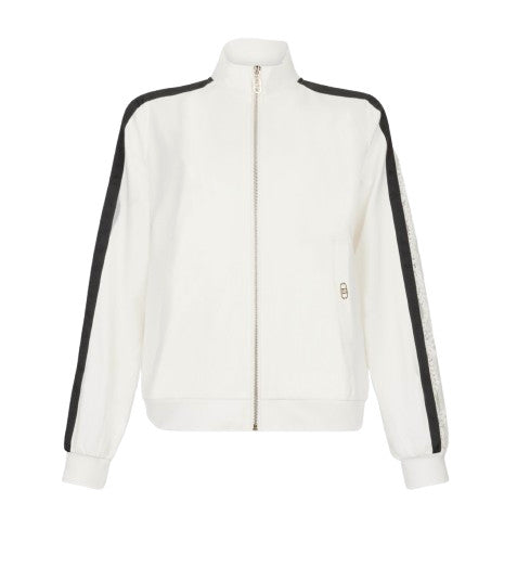 Felpa aperta donna Liu Jo in cotone bianco latte/nero E26LJ24 TF5006 J4523 03N76