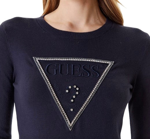Maglione donna Guess Kiara triangle logo blu scuro E26GU18 W5YR23Z2NQ2 G7V2