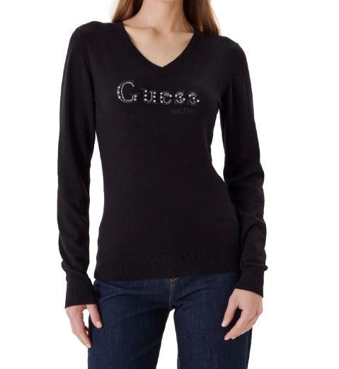 Maglione donna Guess Kenzie logo jet black E26GU19 W5YR24Z2NQ2 JBLK