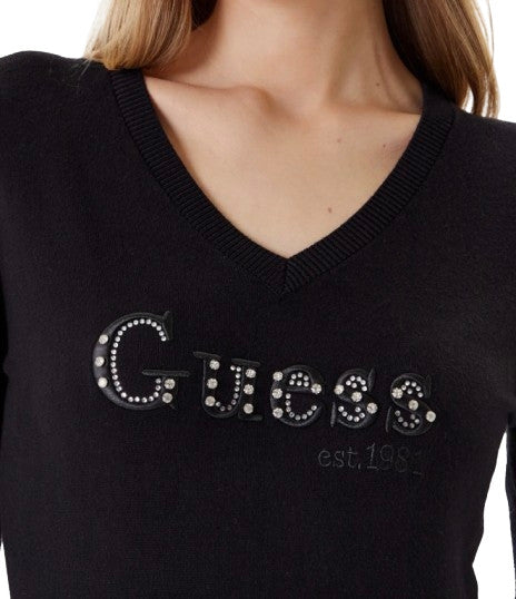Maglione donna Guess Kenzie logo jet black E26GU19 W5YR24Z2NQ2 JBLK