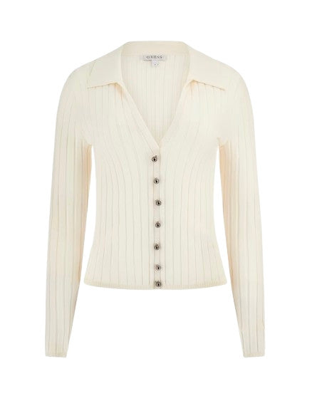 Cardigan donna Guess a costine bianco E26GU41 W5BR51Z2YK2 G1O6