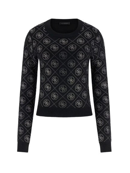 Maglione donna Guess strass logo ES26GU03 W6RR66Z3JD2 JBLK