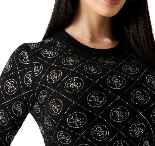 Maglione donna Guess strass logo ES26GU03 W6RR66Z3JD2 JBLK
