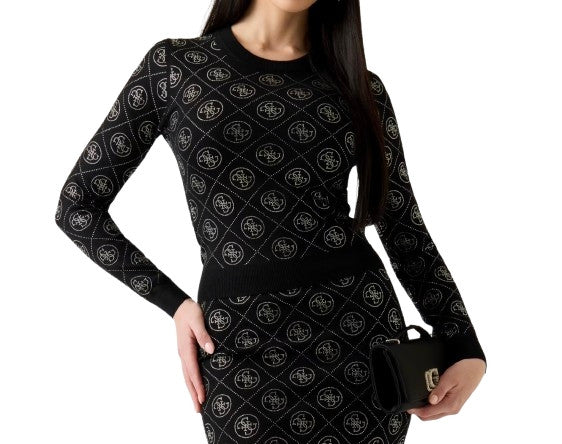 Maglione donna Guess strass logo ES26GU03 W6RR66Z3JD2 JBLK