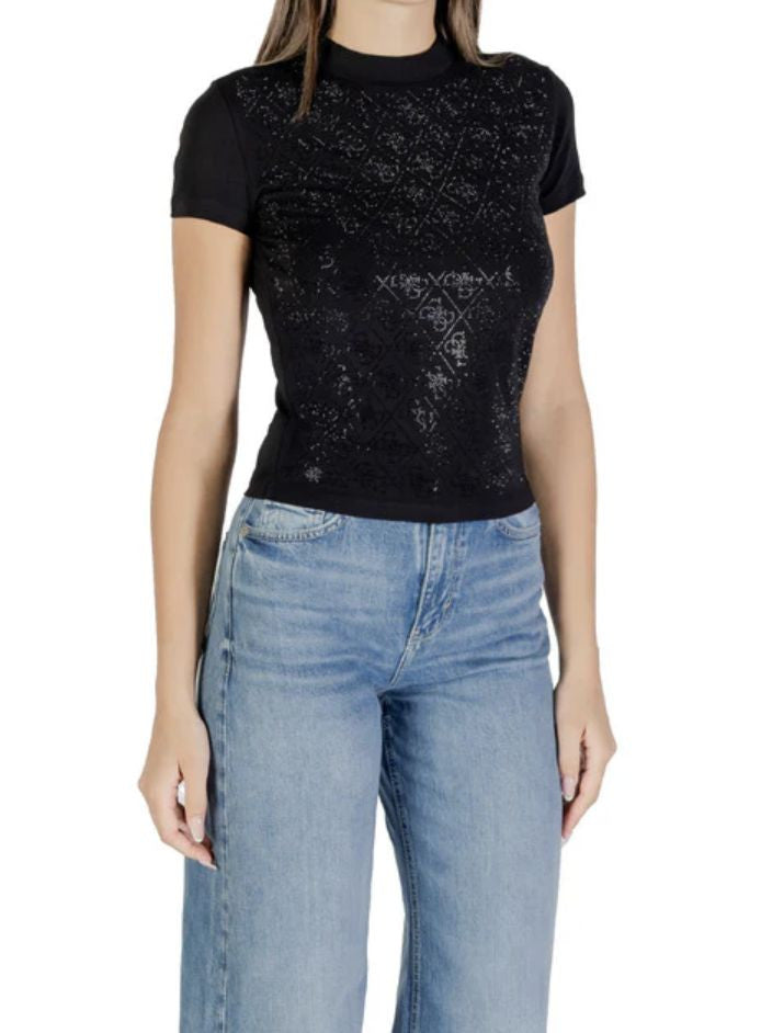 T-shirt donna Guess cropped in jersey black ES26GU09 W4BI26J1314 JBLK