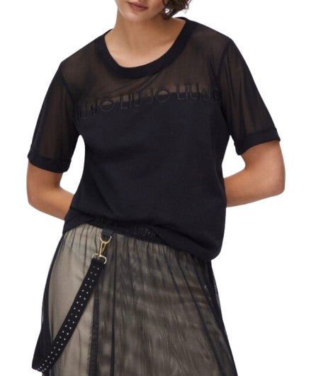 T-shirt donna Liu Jo in jersey e mesh nero ES26LJ05 TA6277 JS923