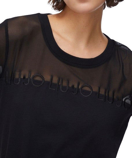 T-shirt donna Liu Jo in jersey e mesh nero ES26LJ05 TA6277 JS923