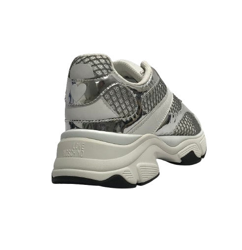 Scarpe Love Moschino sneaker Stardust 60 in pelle argento/ bianco DS26MO02 JA15446G1OIQ890A