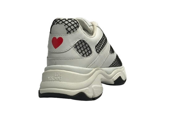Scarpe Love Moschino sneaker Stardust 60 in pelle bianco/ nero DS26MO04 JA15446G1OIQ610A