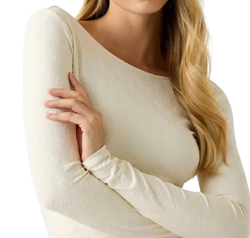 Top donna Guess maniche lunghe con logo all over bianco ES26GU14 W6RP46KA660 G106