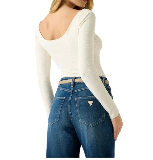 Top donna Guess maniche lunghe con logo all over bianco ES26GU14 W6RP46KA660 G106