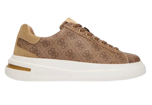 Scarpe uomo Guess sneaker Elba 4G logo in pelle ed ecopelle beige/brown US26GU07 FMPELAFAL12