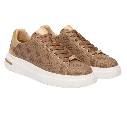 Scarpe uomo Guess sneaker Elba 4G logo in pelle ed ecopelle beige/brown US26GU07 FMPELAFAL12