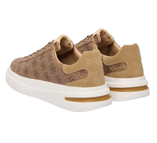 Scarpe uomo Guess sneaker Elba 4G logo in pelle ed ecopelle beige/brown US26GU07 FMPELAFAL12