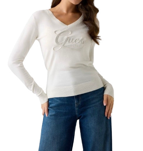 Maglione donna Guess con strass logo white ES26GU32 W6RR50Z2NQ2