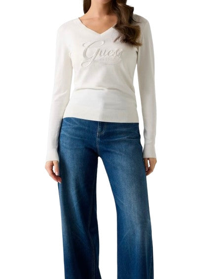Maglione donna Guess con strass logo white ES26GU32 W6RR50Z2NQ2
