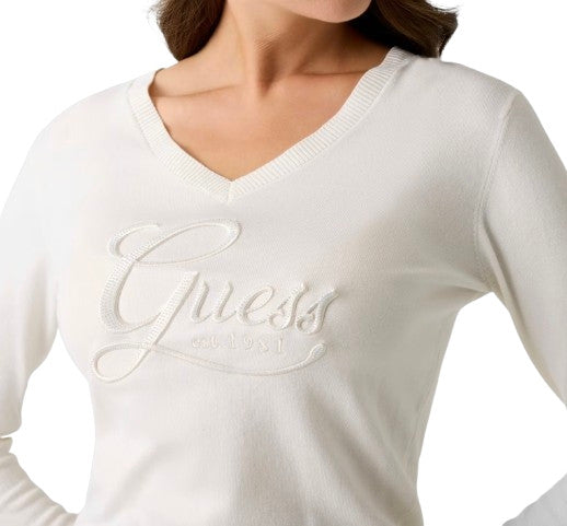 Maglione donna Guess con strass logo white ES26GU32 W6RR50Z2NQ2