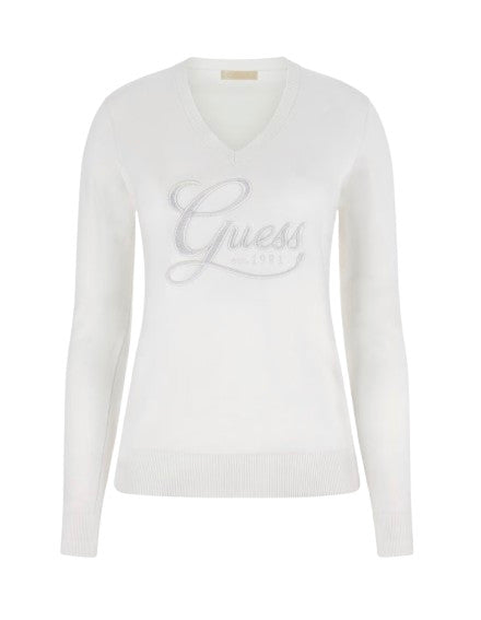 Maglione donna Guess con strass logo white ES26GU32 W6RR50Z2NQ2