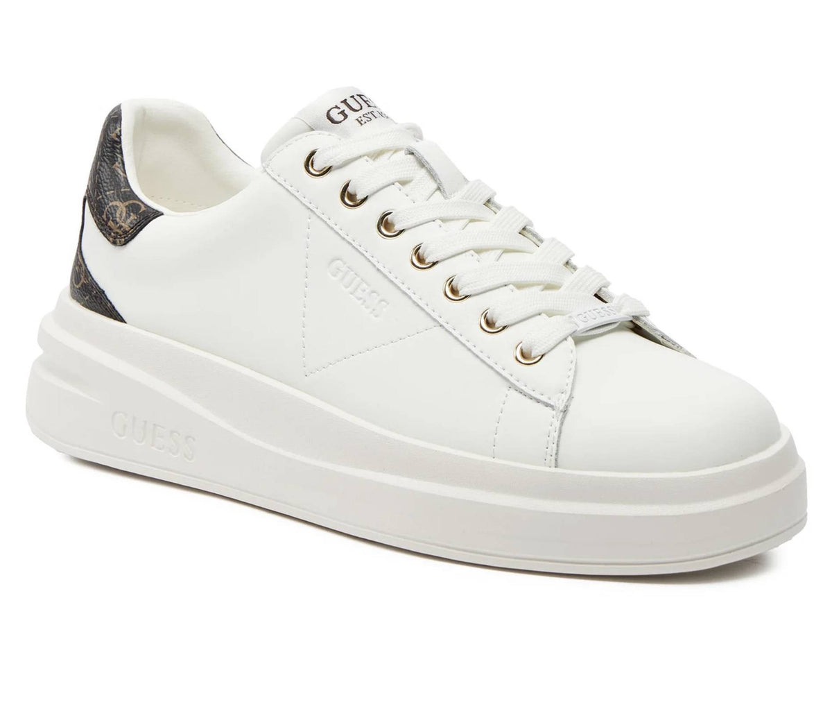Scarpe donna Guess sneaker Elbina in pelle/ ecopelle white/ brown DS26GU07 FLJELBFAL12