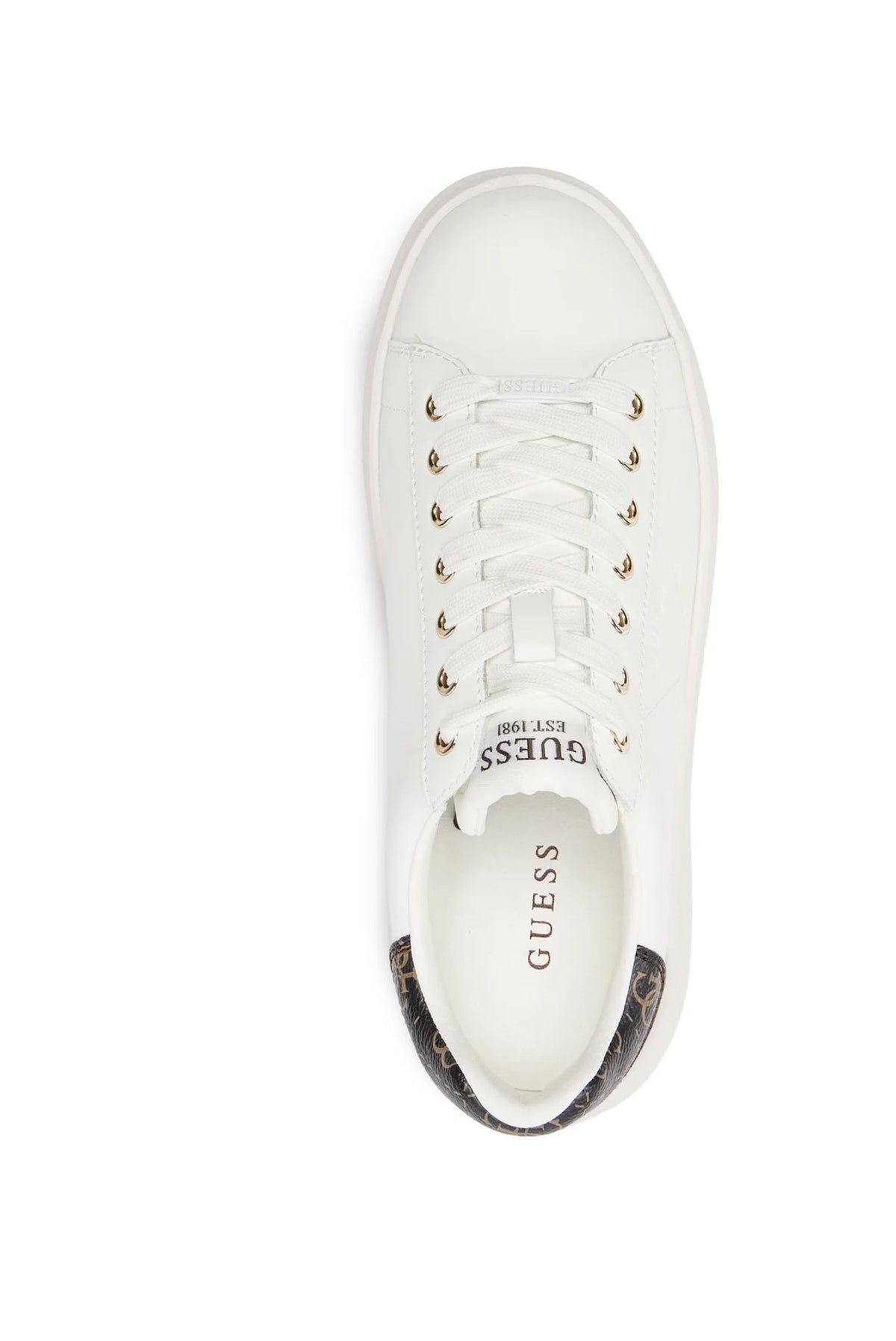 Scarpe donna Guess sneaker Elbina in pelle/ ecopelle white/ brown DS26GU07 FLJELBFAL12