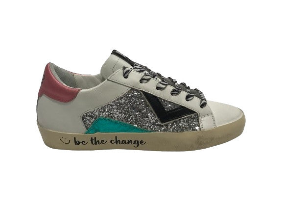 Scarpe donna 4B12 sneaker in pelle rosa/ glitter D25QB06 SUPRIME-DBS269