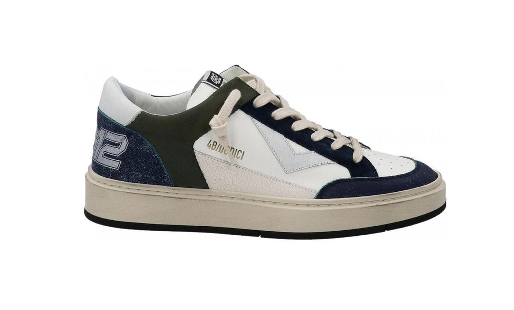 Scarpe uomo 4B12 sneakers in pelle bianco/ verde/ grigio US25QB13 KYLE-U916
