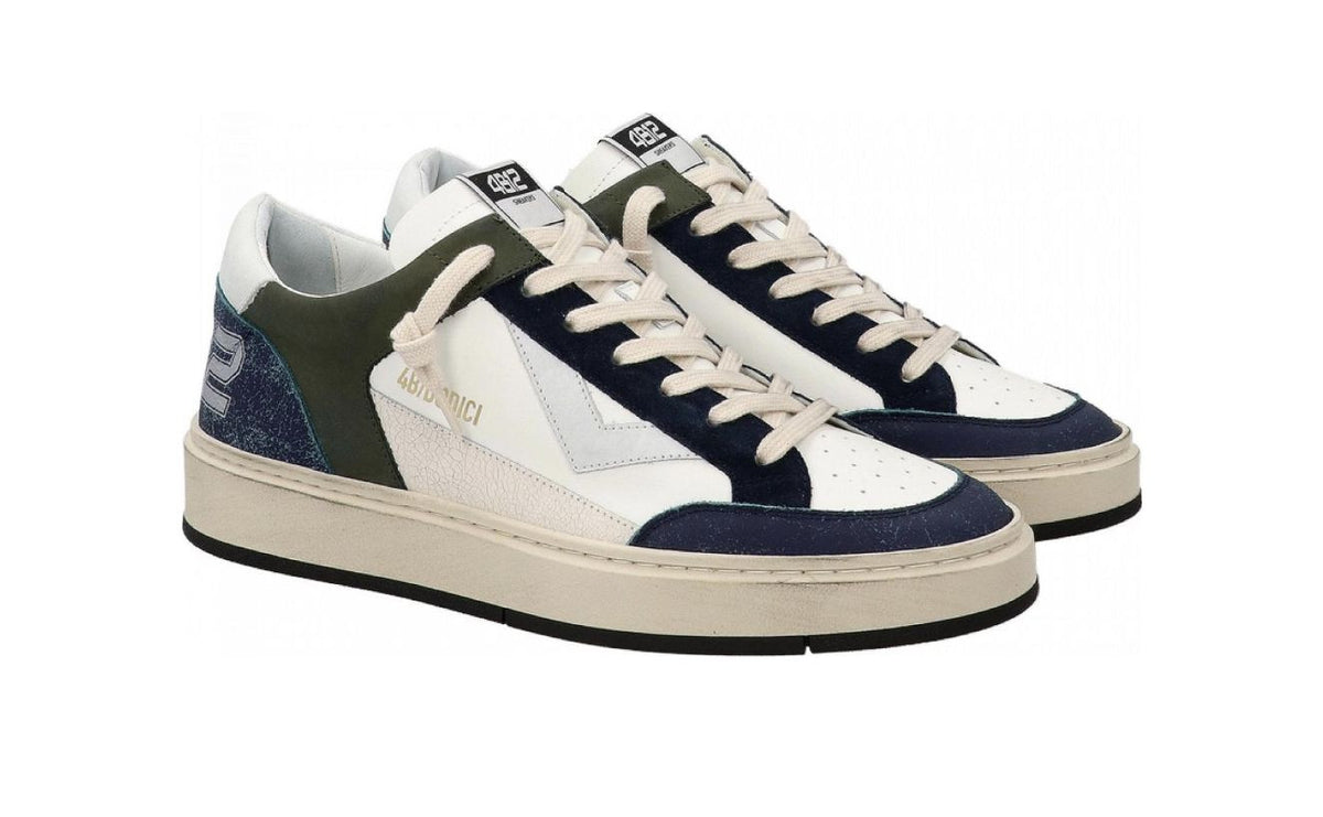 Scarpe uomo 4B12 sneakers in pelle bianco/ verde/ grigio US25QB13 KYLE-U916
