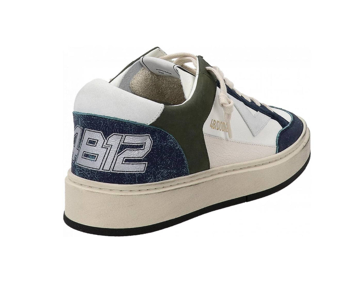 Scarpe uomo 4B12 sneakers in pelle bianco/ verde/ grigio US25QB13 KYLE-U916