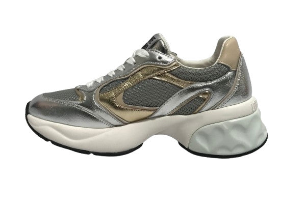Scarpe Love Moschino sneaker Crystal60 in pelle/ mesh argento/ platino/ beige DS25MO01 JA15296G1MIQG90A