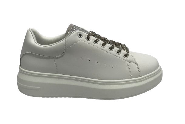 Scarpe donna sneaker Gold&gold ecopelle bianco con strass grigio DS24GG04 GB811