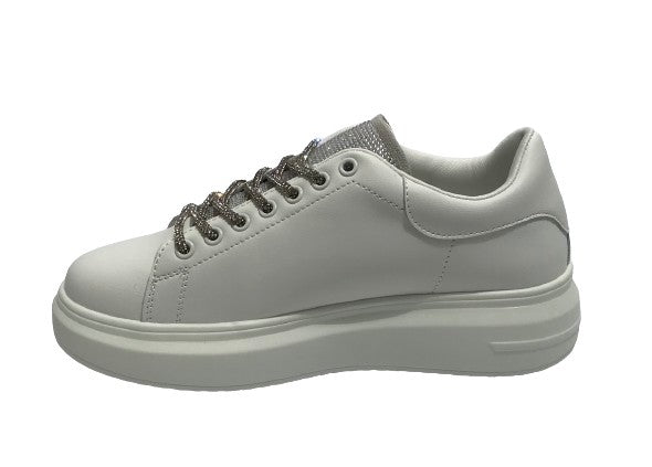 Scarpe donna sneaker Gold&gold ecopelle bianco con strass grigio DS24GG04 GB811