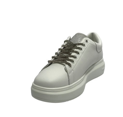 Scarpe donna sneaker Gold&gold ecopelle bianco con strass grigio DS24GG04 GB811