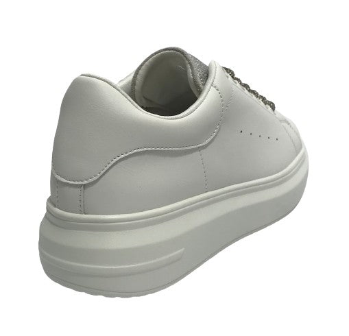 Scarpe donna sneaker Gold&gold ecopelle bianco con strass grigio DS24GG04 GB811