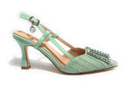Scarpe donna sandalo Gold&gold ecopelle verde con strass DS24GG12 GP647