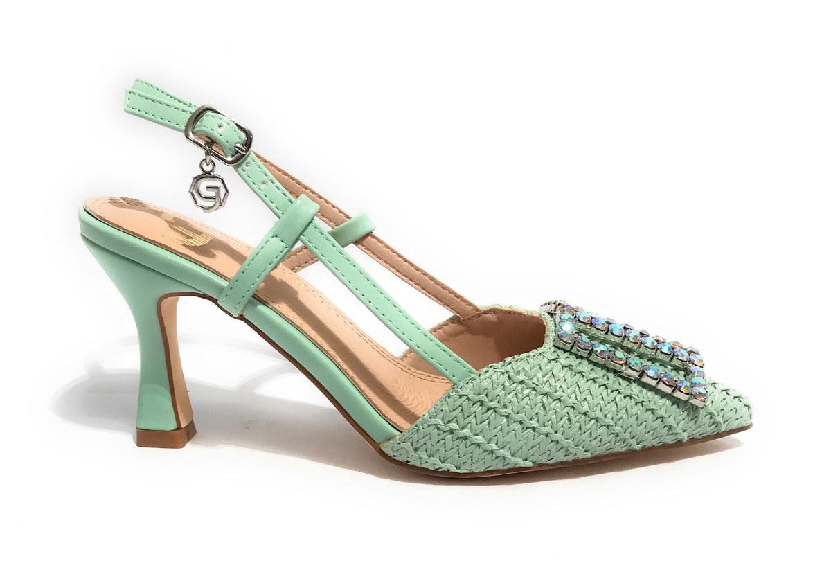 Scarpe donna sandalo Gold&gold ecopelle verde con strass DS24GG12 GP647