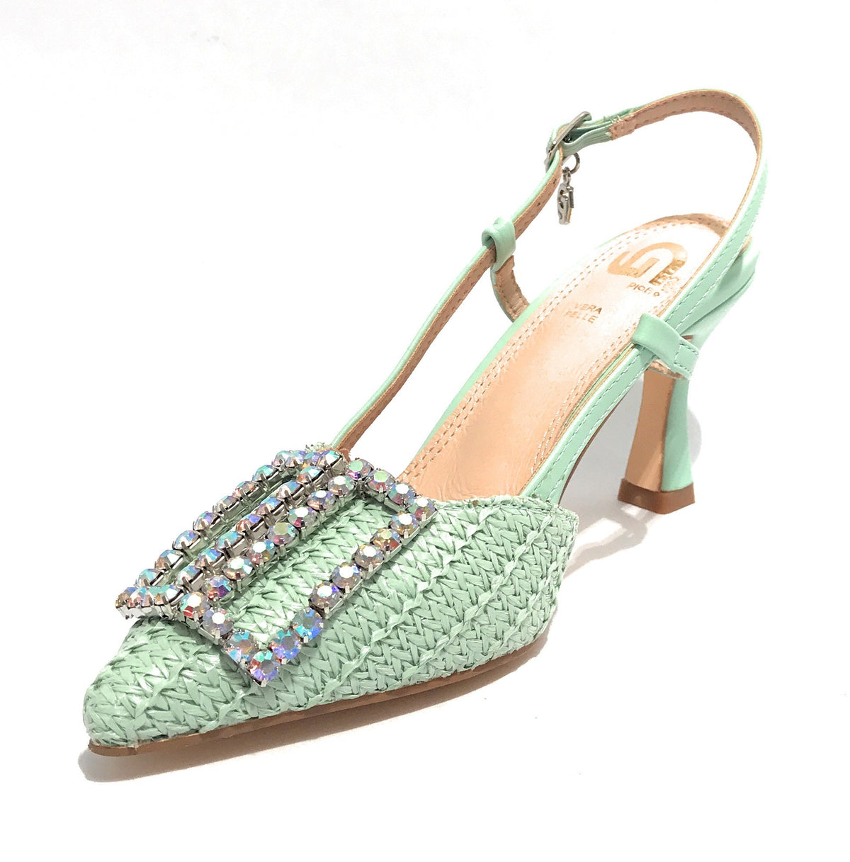 Scarpe donna sandalo Gold&gold ecopelle verde con strass DS24GG12 GP647