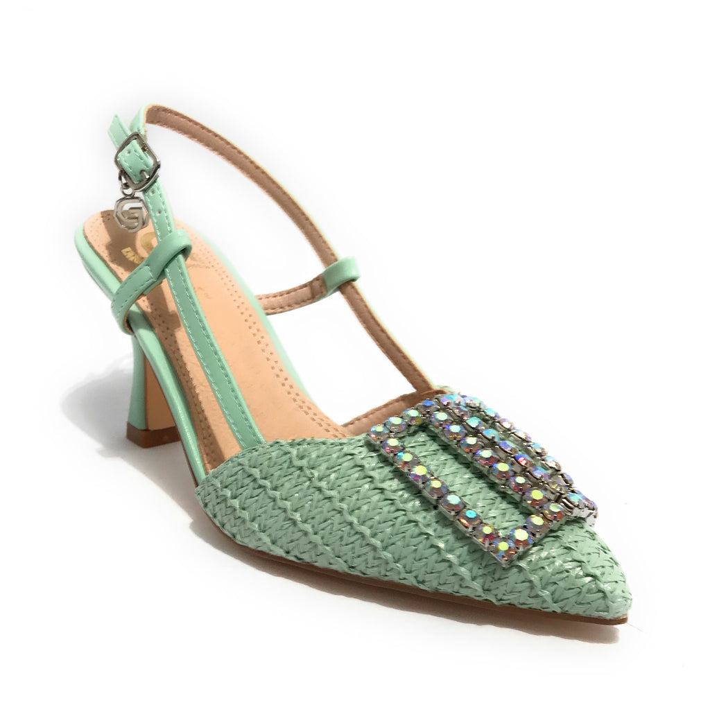 Scarpe donna sandalo Gold&gold ecopelle verde con strass DS24GG12 GP647