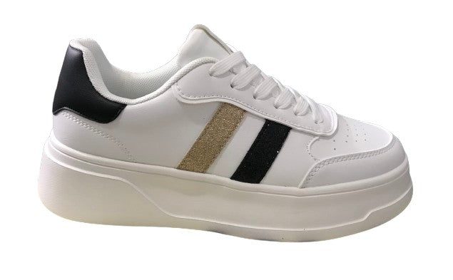 Scarpe donna sneaker Gold&gold ecopelle bianco/ nero/ gold DS24GG14 GR433