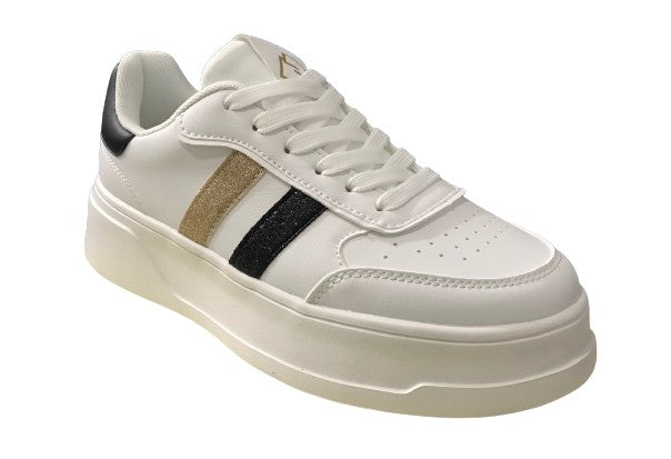 Scarpe donna sneaker Gold&gold ecopelle bianco/ nero/ gold DS24GG14 GR433