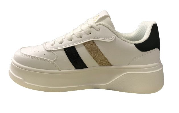 Scarpe donna sneaker Gold&gold ecopelle bianco/ nero/ gold DS24GG14 GR433