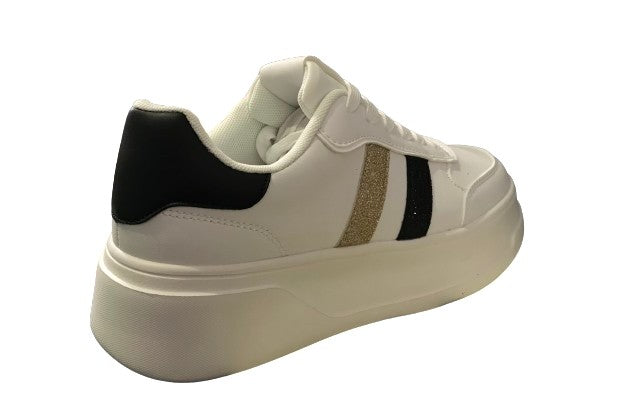Scarpe donna sneaker Gold&gold ecopelle bianco/ nero/ gold DS24GG14 GR433