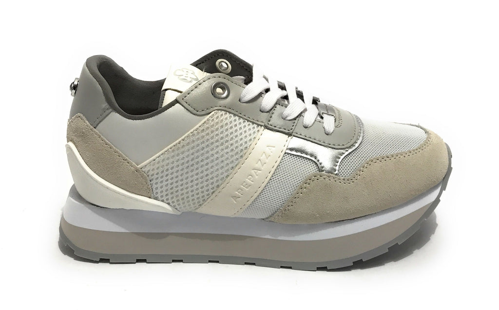 Sneaker running Rubye in pelle/ tessuto white/ silver donna DS22AP01 S2RSD19