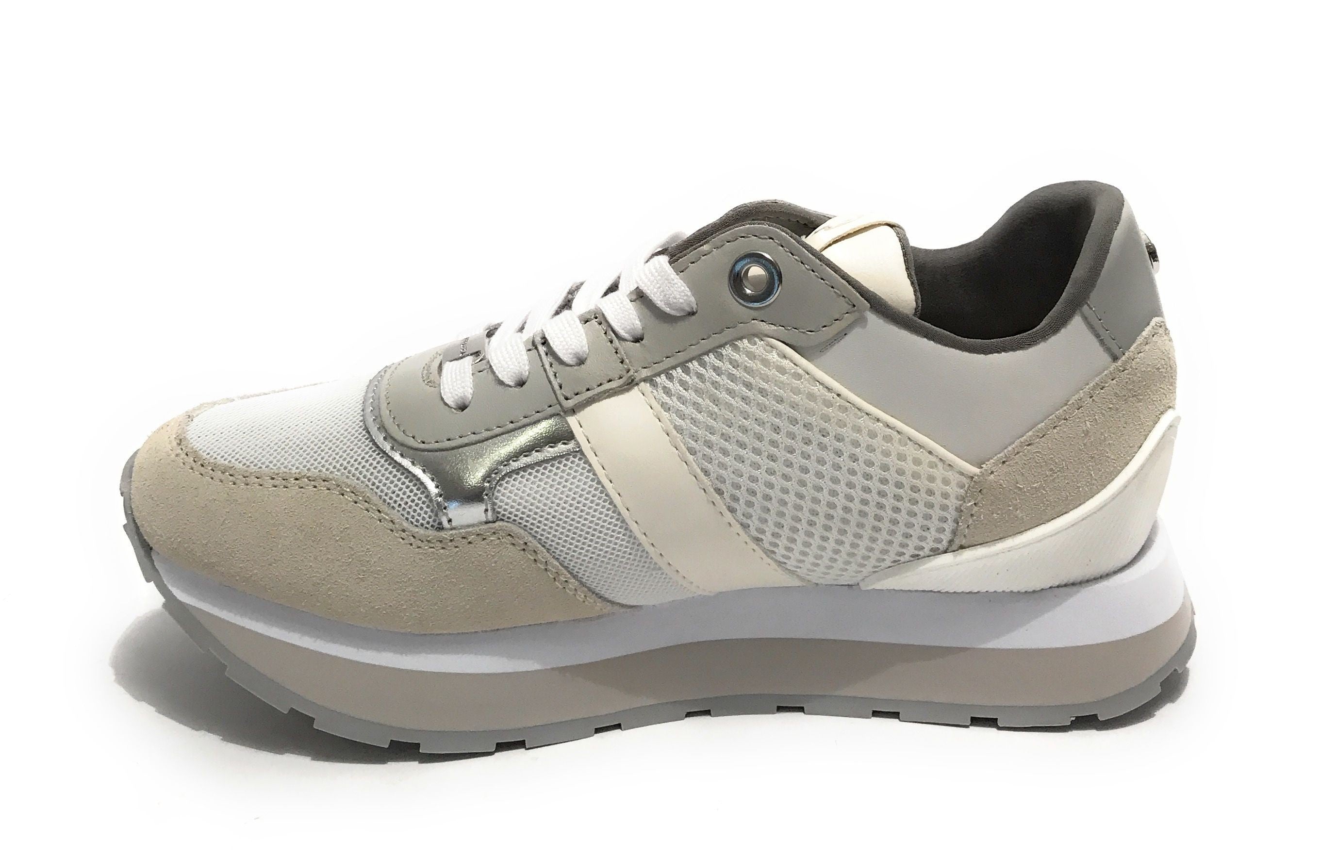 Sneaker running Rubye in pelle/ tessuto white/ silver donna DS22AP01 S2RSD19